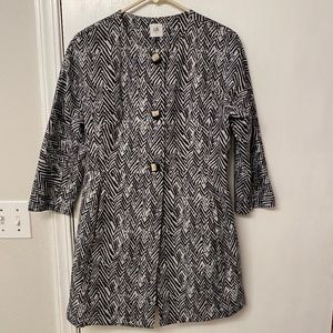 CABI Zig Zag Jacket Women's Small , Black White Ponte Stretchy Knit 3 Button